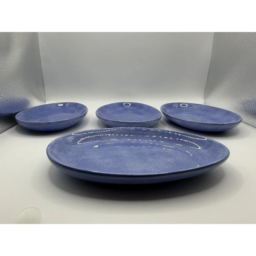 Pfaltzgraff Napoli Blue Individual Deviled Egg Plates Set of 4